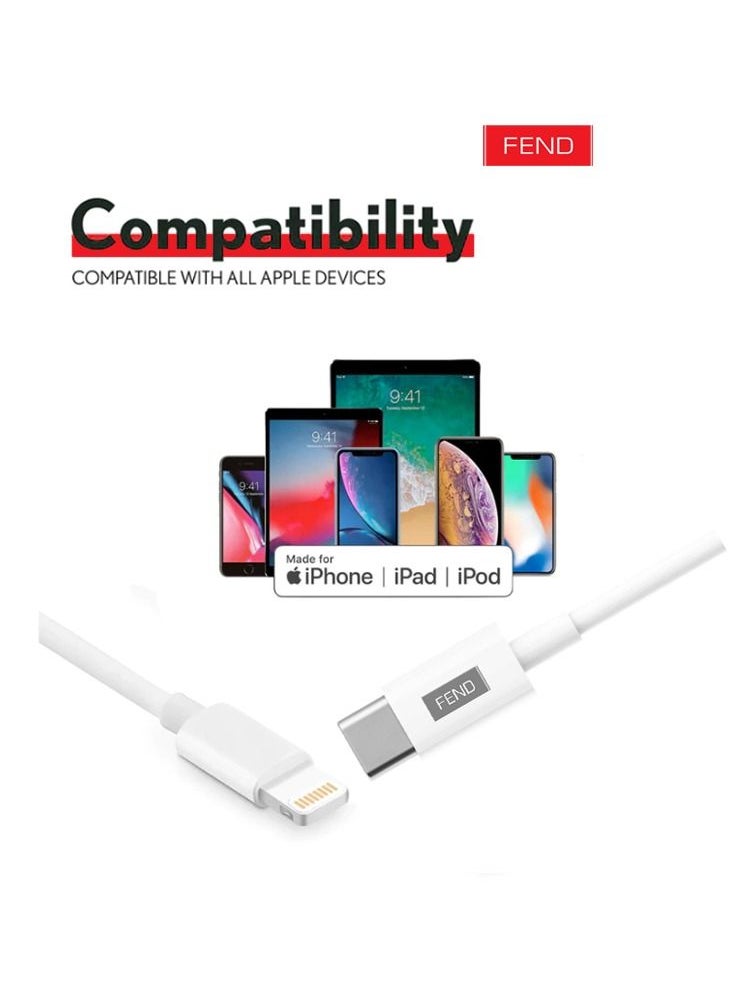 FEND - High Speed USB Type-C To Lightning PD Fast Charging Cable 1M White - Image 1