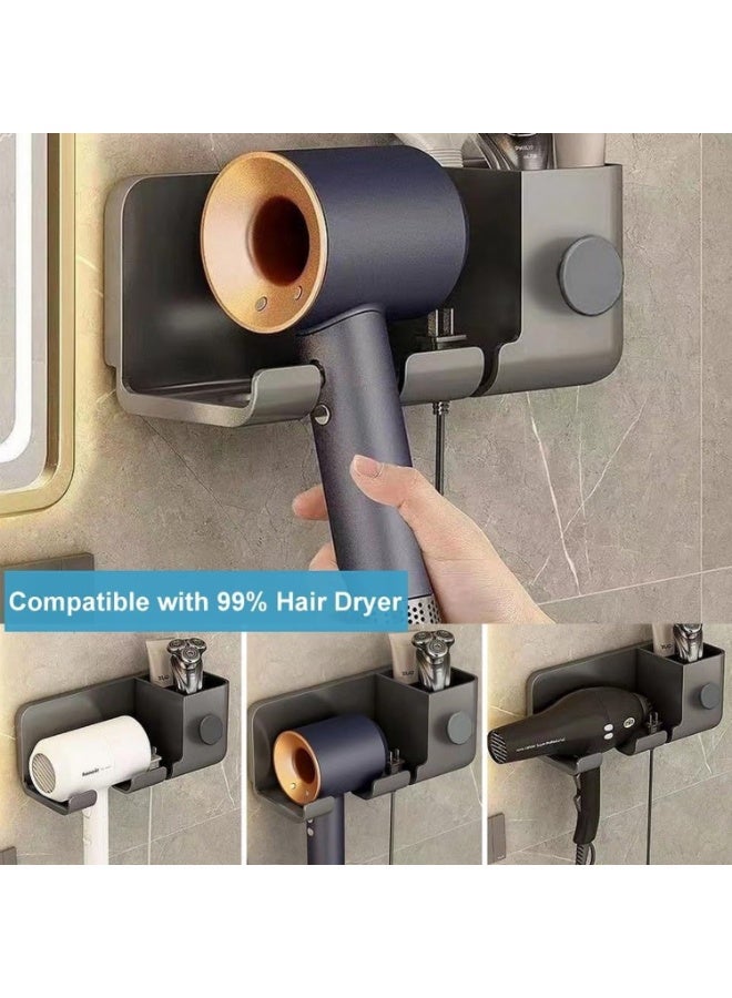 Hair Dryer Holder Wall Mount:  Upgraded Blow Dryer Holder Rack，Adhesive Storage Organizer Hanger w/Hooks，Durable Hair Care Styling Tools Holder Rack for Most Hair Dryers (Grey) - Image 5