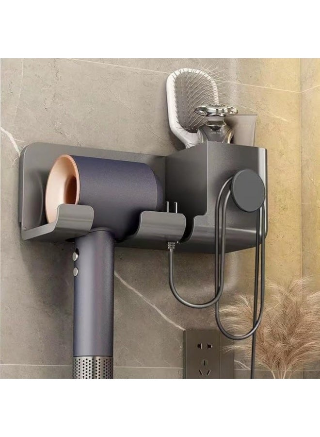 Hair Dryer Holder Wall Mount:  Upgraded Blow Dryer Holder Rack，Adhesive Storage Organizer Hanger w/Hooks，Durable Hair Care Styling Tools Holder Rack for Most Hair Dryers (Grey) - Image 4