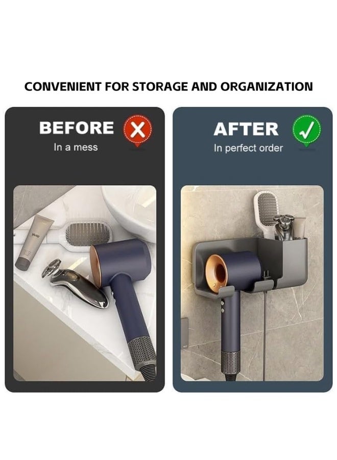 Hair Dryer Holder Wall Mount:  Upgraded Blow Dryer Holder Rack，Adhesive Storage Organizer Hanger w/Hooks，Durable Hair Care Styling Tools Holder Rack for Most Hair Dryers (Grey) - Image 3
