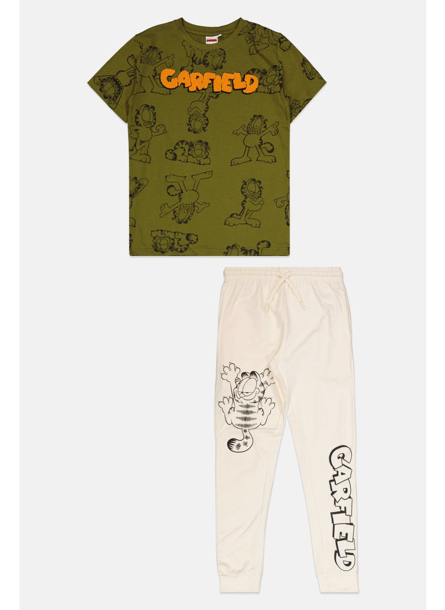 nickelodeon Kids Boy 2 Pieces Printed Pajama Set, Olive  - Image 1