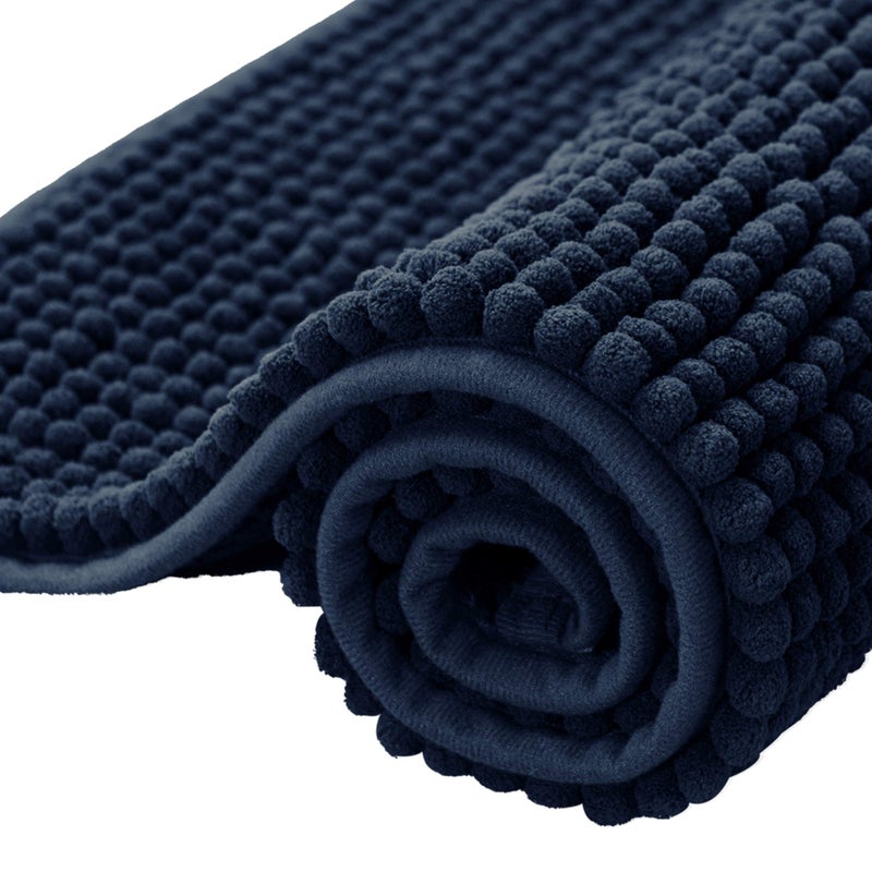 SUBRTEX Bathroom Rugs Chenille Bath Rug Soft Short Plush Bath Mat Soft Shower Mat Water Absorbent Shower Mat Quick Dry Machine WashableNavy16 x 24