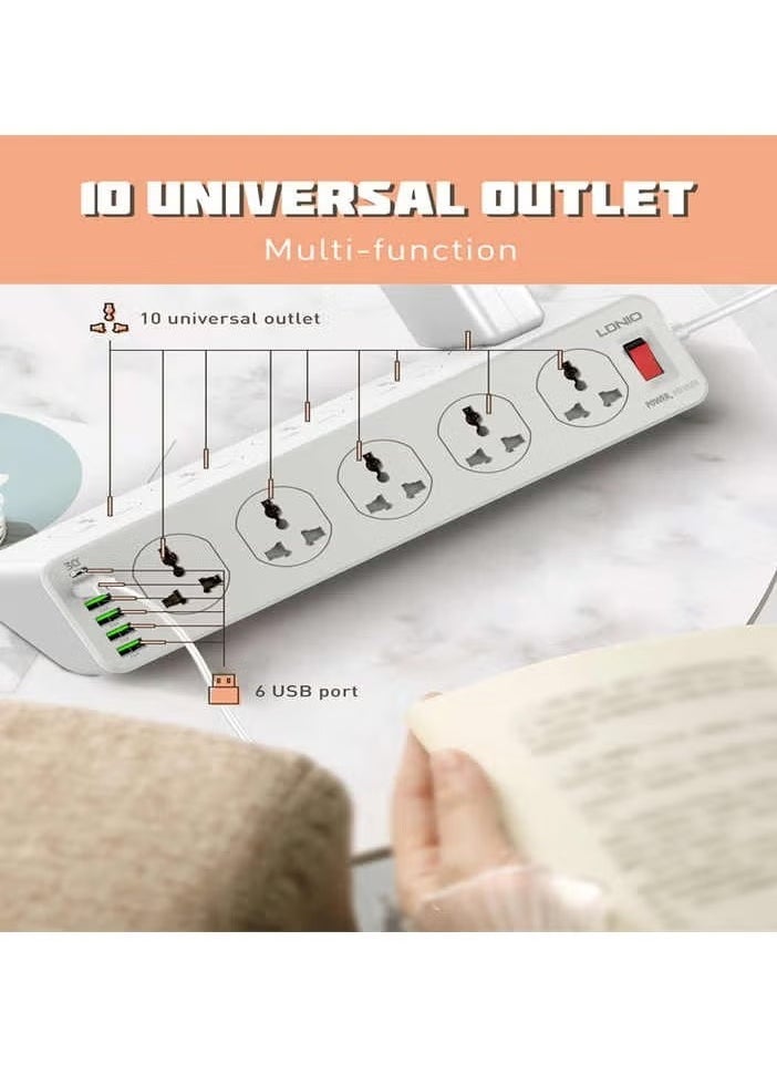 TIGER Universal Power Socket Wall Mount – New Power Strip with PD USB Charging Ports, 10-Way Outlet Extension Plug Socket for Home, Office & Electronics - Smart Charging and Safe Power Distribution  - Image 4
