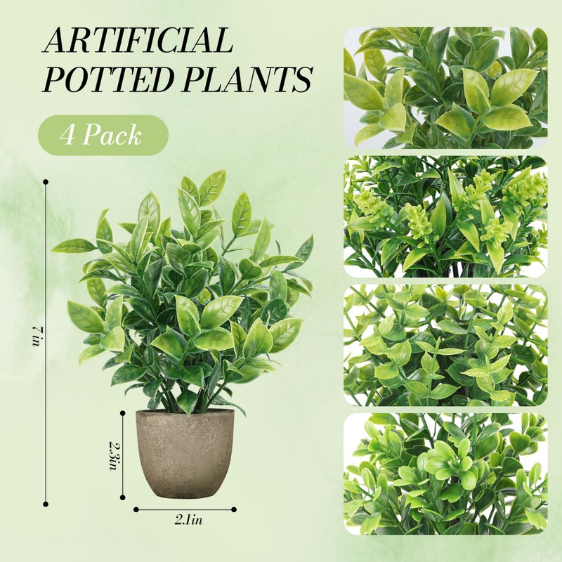 Der Rose 4 Pack Mini Artificial Plants Indoor in Pots Mixed Fake Plants Greenery Set for Bathroom Decor Shelf Counter Styling Office Desk Farmhouse Room Decor - Image 3