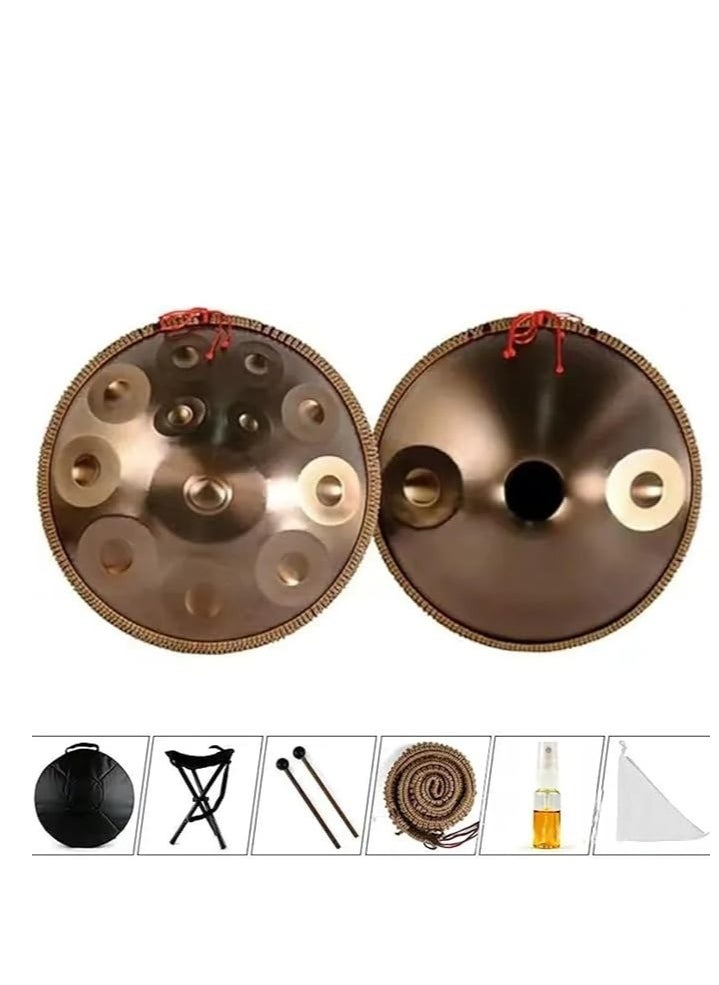 Megarya 22-Inch Professional Steel Tongue Drum Handpan in D Minor (9 Notes, 432Hz) Includes Soft Bag,2 Mallets, Stand,Cleaning Cloth,Belt–Elegant Gold Finish for Meditation.-Gold  - Image 1