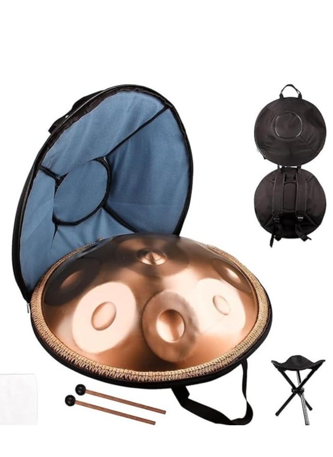 Megarya 22-Inch Professional Steel Tongue Drum Handpan in D Minor (9 Notes, 432Hz) Includes Soft Bag,2 Mallets, Stand,Cleaning Cloth,Belt–Elegant Gold Finish for Meditation.-Gold  - Image 4