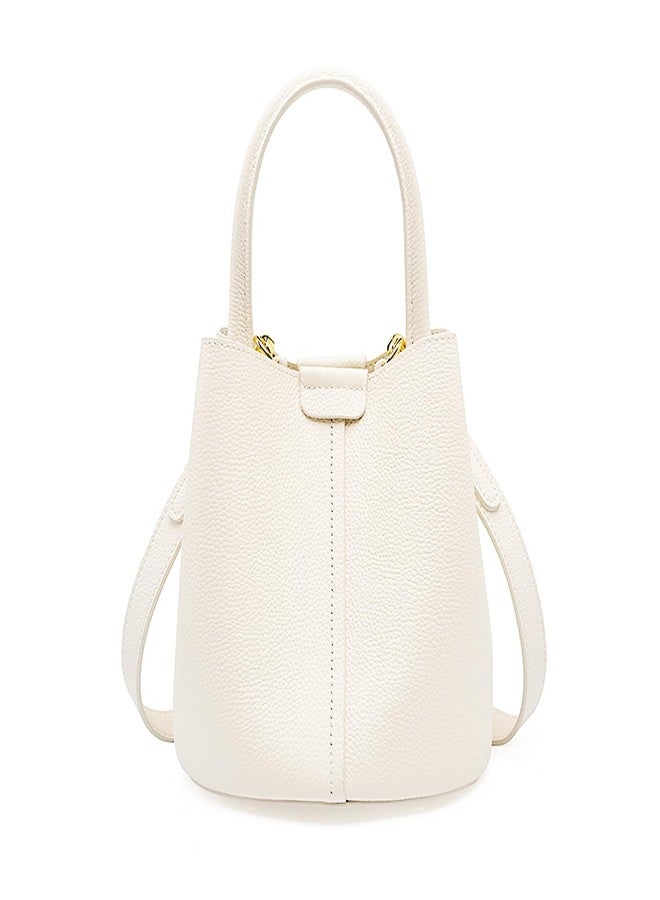 MoreFarther Bucket Bags for Women, Genuine Leather Crossbody Bags, Top-handle purses with an Adjustable Strap, White - Image 1
