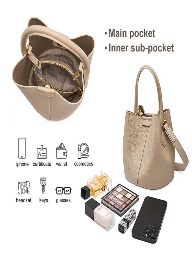 MoreFarther Bucket Bags for Women, Genuine Leather Crossbody Bags, Top-handle purses with an Adjustable Strap, White - Image 5