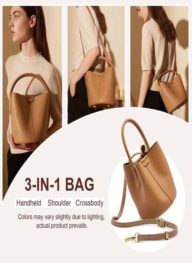 MoreFarther Bucket Bags for Women, Genuine Leather Crossbody Bags, Top-handle purses with an Adjustable Strap, White - Image 3