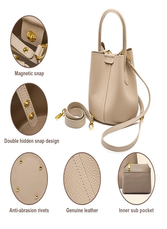 MoreFarther Bucket Bags for Women, Genuine Leather Crossbody Bags, Top-handle purses with an Adjustable Strap, White - Image 4