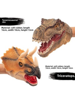Dinosaur Hand Puppet Gloves Soft Rubber Triangle Tyrannosaurus Rex Kidsren's Artificial Animal Model Shark Shark Arm Head Boy Toy-Color:Tyrannosaurus Rex Hand Puppet + Triceratops Hand Puppet (recommended)