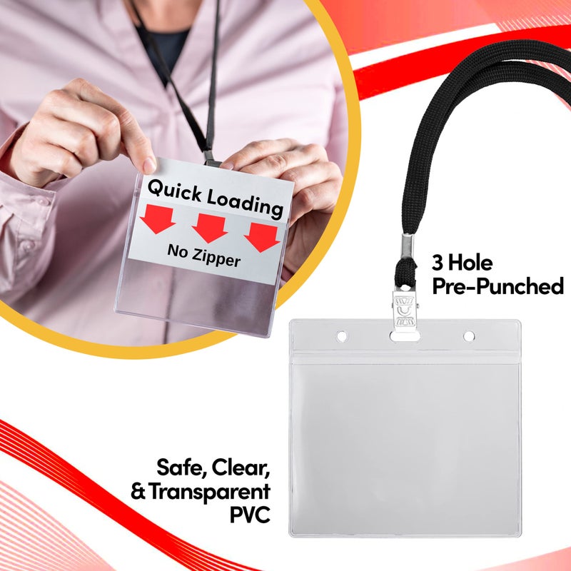 SEE-IT! 104 & 52 Qty Sets Badge Holders with Lanyards Name Tag Holders and Lanyards 3x4 Size Quick Load No Zipper Name Tag Badge id Holder Clear Plastic (104) - Image 4