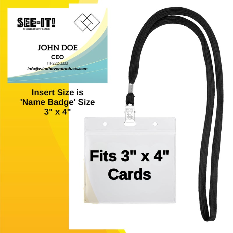 SEE-IT! 104 & 52 Qty Sets Badge Holders with Lanyards Name Tag Holders and Lanyards 3x4 Size Quick Load No Zipper Name Tag Badge id Holder Clear Plastic (104) - Image 5
