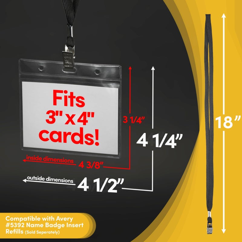 SEE-IT! 104 & 52 Qty Sets Badge Holders with Lanyards Name Tag Holders and Lanyards 3x4 Size Quick Load No Zipper Name Tag Badge id Holder Clear Plastic (104) - Image 2