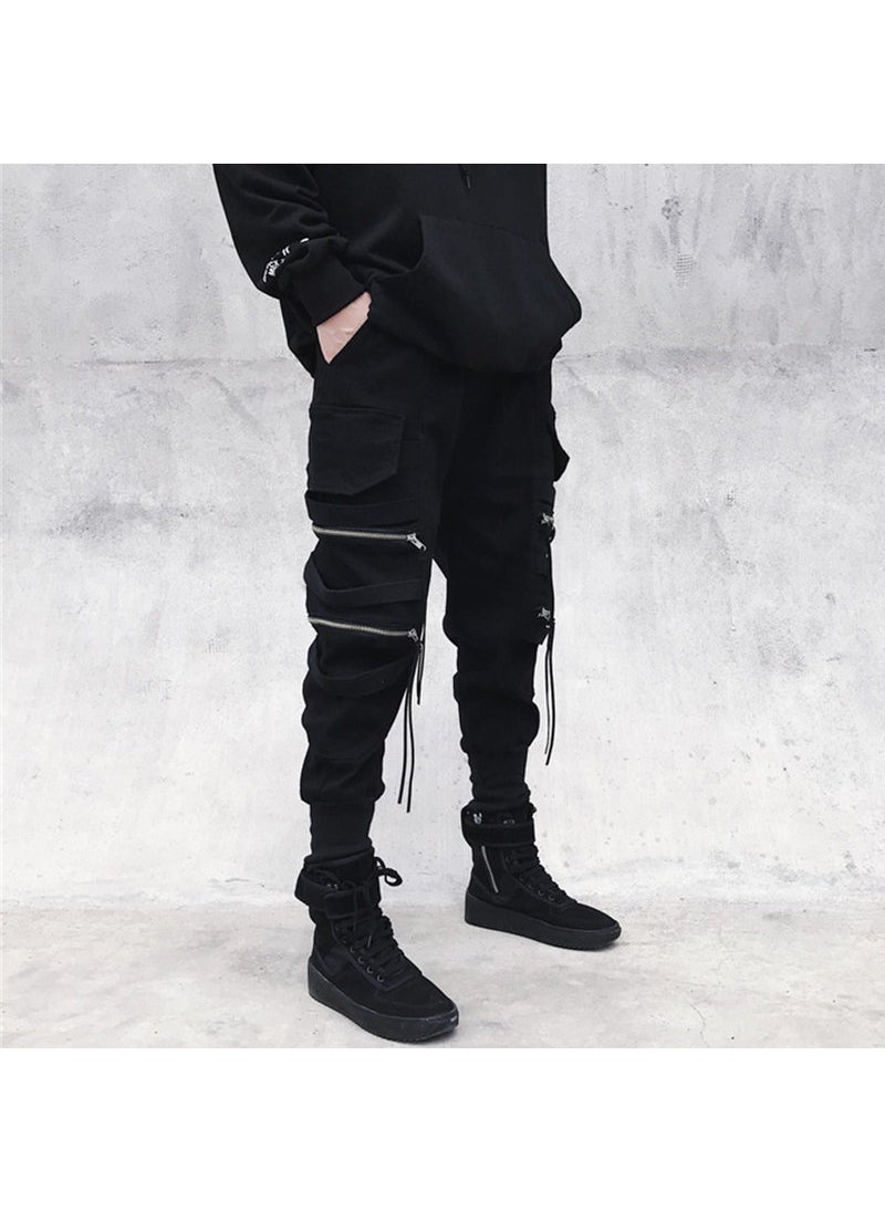 Generic - Mens Stylish Cargo Pants with Zippers Slim Fit Black - Image 1