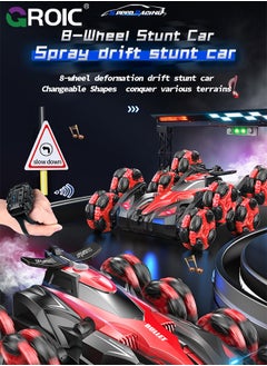 GROIC RC Stunt Car Toys, 8 Wheels 2.4Ghz Rc Stunt Car Toys, RC Car with Light & Music & Spray,  8WD Double-Sided 360° Rotating, Racing Drift Car, Cool 8 Wheels Stunt Car Birthday Gifts Ideas for Kids  - Image 2