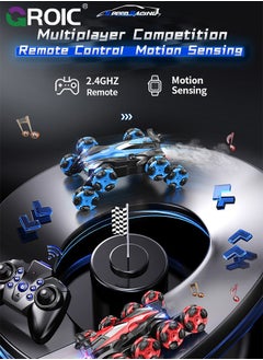 GROIC RC Stunt Car Toys, 8 Wheels 2.4Ghz Rc Stunt Car Toys, RC Car with Light & Music & Spray,  8WD Double-Sided 360° Rotating, Racing Drift Car, Cool 8 Wheels Stunt Car Birthday Gifts Ideas for Kids  - Image 4