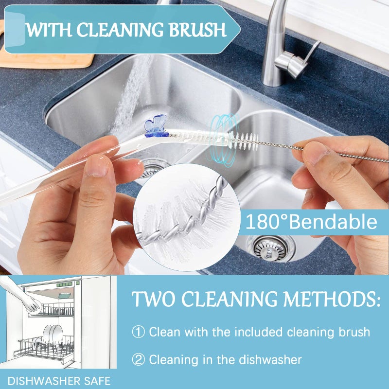 Olpchee 5 Pcs Reusable Straws Clear Glass Straws Colorful Butterfly Design Size 7.8" x 8mm with 1 Cleaning Brush for Smoothies, Milkshakes, Juices, Teas (Colorful Butterfly) - Image 3