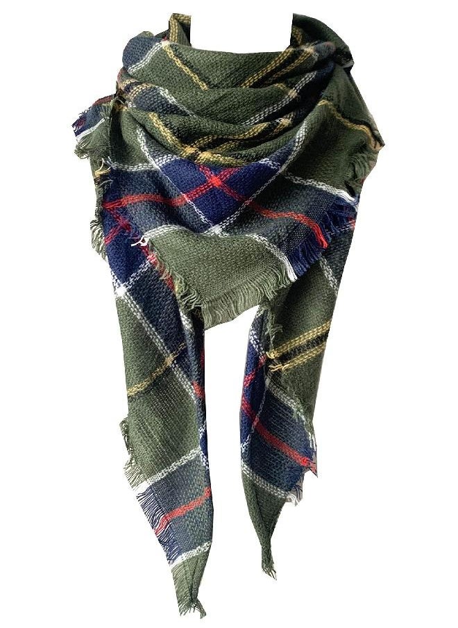 Wander Agio Wander Agio Womens Warm Scarf Triangle Shawls Large Scarves Stripe Plaid Fichu Big Plaid Army Green 32  - Image 1