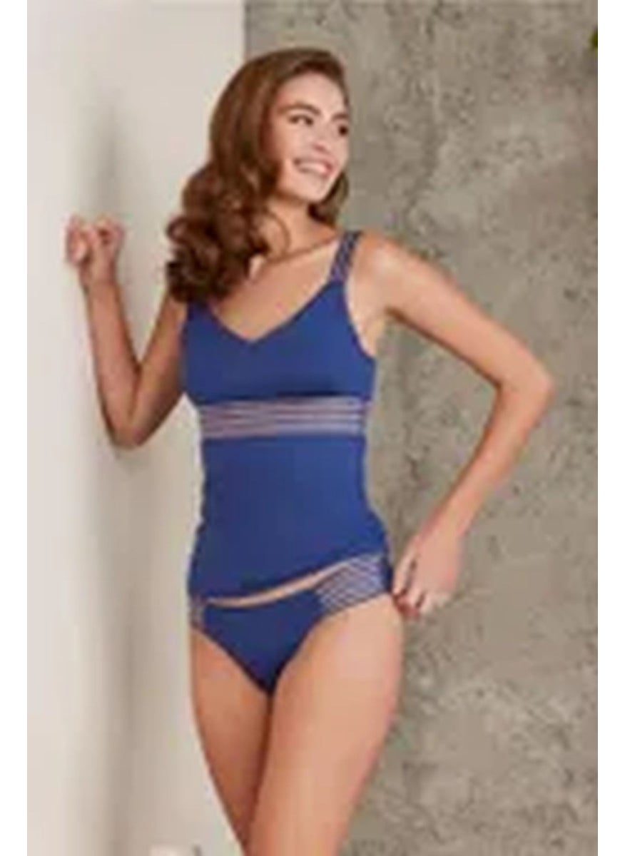 pierre cardin 300 Women's Thick Strap Lace Undershirt Panty Set-Navy Blue  - Image 3