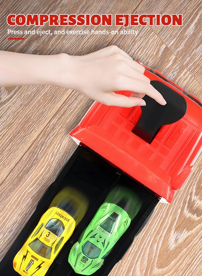 GROIC مجموعة ألعاب شاحنة نقل السيارات، شاحنة نقل ضخمة مع حامل تخزين مسار السباق القذف و8 قطع نموذج سيارة سباق معدنية، شاحنة لعبة، سيارة لعبة للأطفال - Image 4