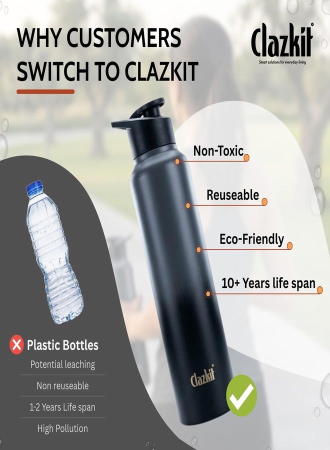 Clazkit زجاجة مياه كلازكيت ثنائية اللون من الفولاذ المقاوم للصدأ | معتمدة من هيئة المواصفات والمقاييس الهندية (ISI)، مانعة للتسرب، متينة، مناسبة لأطفال المدارس، الثلاجة، الرياضة، النادي الرياضي، اليوغا، والمكتب - سهلة التنظيف وقابلة لإعادة الاستخدام - 1000 مل - أسود - Image 5