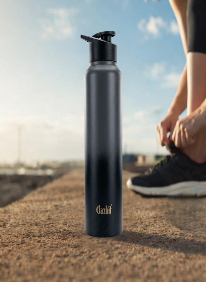 Clazkit زجاجة مياه كلازكيت ثنائية اللون من الفولاذ المقاوم للصدأ | معتمدة من هيئة المواصفات والمقاييس الهندية (ISI)، مانعة للتسرب، متينة، مناسبة لأطفال المدارس، الثلاجة، الرياضة، النادي الرياضي، اليوغا، والمكتب - سهلة التنظيف وقابلة لإعادة الاستخدام - 1000 مل - أسود - Image 1
