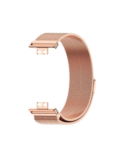Fit 2 Watch Band Stainless Steel Milanese Clasp Magnetic Suction Three-bead Bamboo Texture Metal Wristband For HuaweiWatch-Color:MILAN MAGNETIC-ROSE GOLD-Specifications:For HuaweiFit3