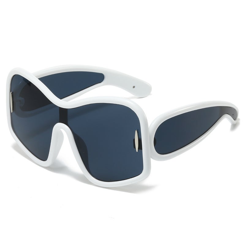 Generic 2024 Luo Yi New Y2K Large Frame One-piece European and American Sunglasses Fashion High-end Mens Sunglasses Womens High-end Sense white frame gray