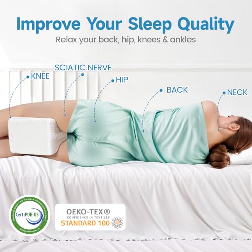 TranquilRelax Knee Pillow for Side Sleepers, Leg Pillow for Side Sleeping, Smooth Pillow for Spine Aligning, Comfortable Memory Foam Pillow for Hip, Back, Sciatica, Knee, Joints Pain (White) - Image 5