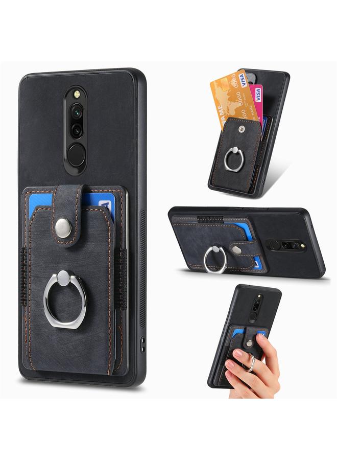 The Bros Case For Xiaomi Redmi 8 Retro Skin-feel Ring Card Wallet Phone Case