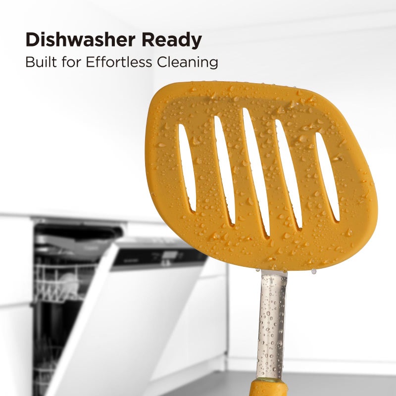 Kitchen Mama WaltzGrip Platinum Silicone Pancake Spatula Turner: Heat-Resistant, Slotted Tapered Head, Stainless Steel Core, Durable, Dishwasher-Safe, Ideal for Flipping and Wok Use (Yellow) - Image 3