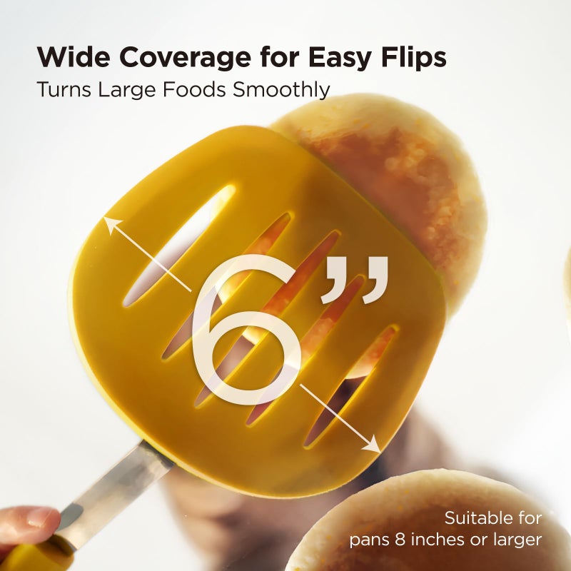 Kitchen Mama WaltzGrip Platinum Silicone Pancake Spatula Turner: Heat-Resistant, Slotted Tapered Head, Stainless Steel Core, Durable, Dishwasher-Safe, Ideal for Flipping and Wok Use (Yellow) - Image 4