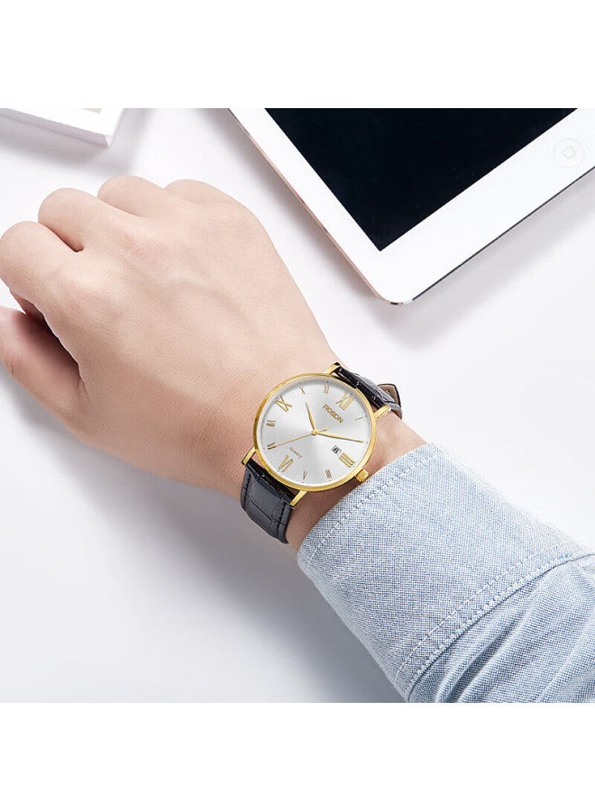 ROSDN Laoston Men's Watch Minimalist Fashion Large Dial Ultra-thin Business Casual Leather Strap Calendar New Year Gift - Image 4