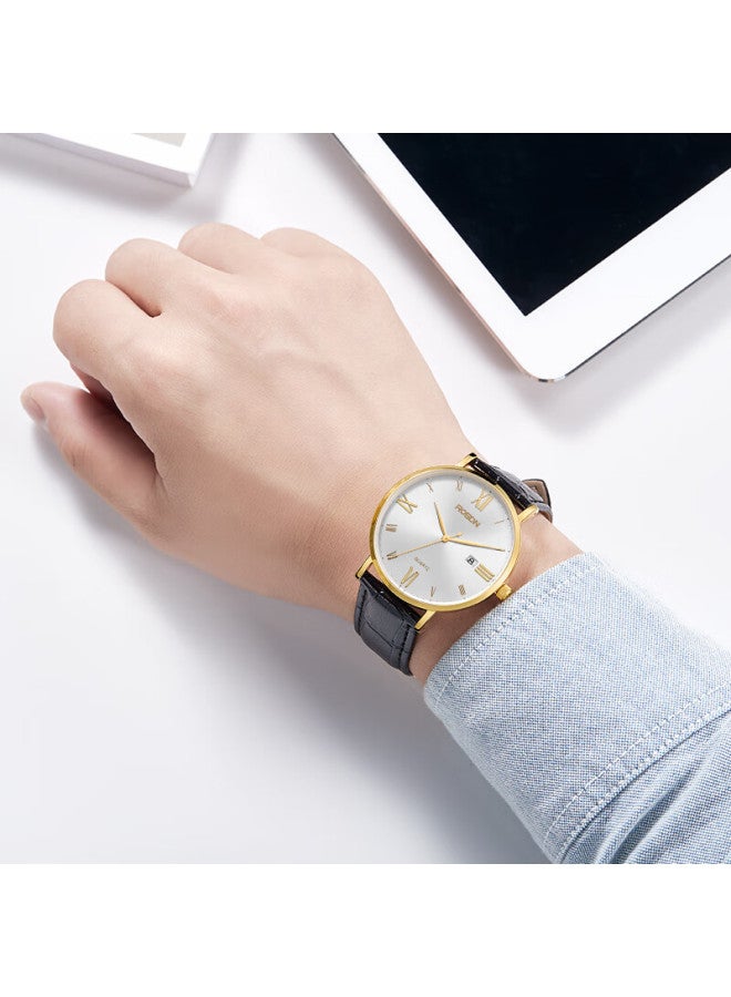 ROSDN Laoston Men's Watch Minimalist Fashion Large Dial Ultra-thin Business Casual Leather Strap Calendar New Year Gift - Image 1