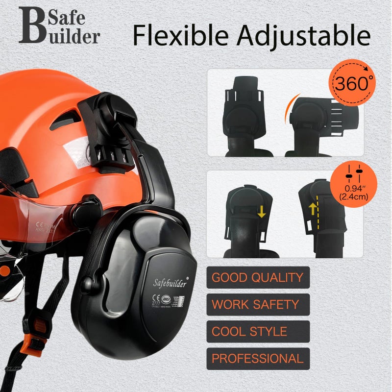 Safebuilder Construction Safety Helmet With Visors Clear & Tinted Earmuffs Hearing Protection Industrial Work Hard Hat For Engineer (Orange Helmet With Clear & Tinted Visor & Earmuffs) - Image 5