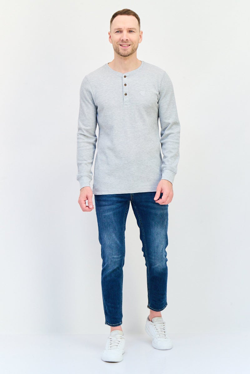 Chaps Men Henley Neck Embroidered Logo Long Sleeve Sweatshirt, Light Grey - Image 4