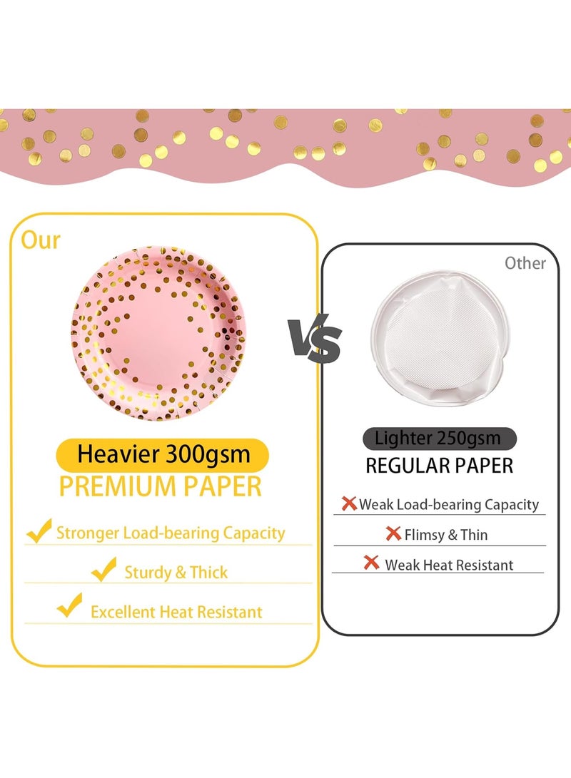 90 قطعة من مستلزمات الحفلات باللونين الوردي والذهبي مع أطباق، أكواب، مناديل، شوك، سكاكين، ملاعق، مصاصات لحفلات الزفاف، الذكرى السنوية، عيد الميلاد - 10 ضيوف - Image 5