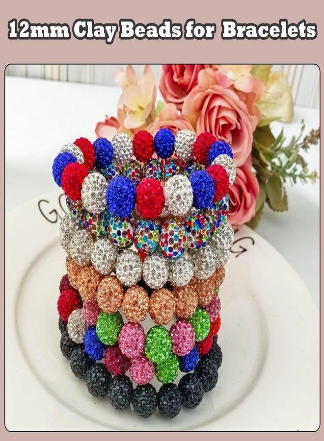 PAMIR TONG 12mm Assorted Color Clay Rhinestone Beads - 58pcs Sparkly Pave Disco Ball Round Diamond Bling Loose Spacer Beads for Jewelry Making, Bracelets, Necklaces, DIY Designs and Craft Projects - Image 4