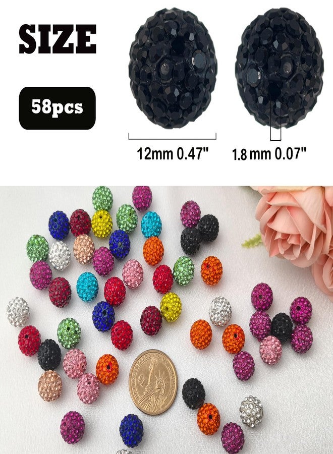 PAMIR TONG 12mm Assorted Color Clay Rhinestone Beads - 58pcs Sparkly Pave Disco Ball Round Diamond Bling Loose Spacer Beads for Jewelry Making, Bracelets, Necklaces, DIY Designs and Craft Projects - Image 2