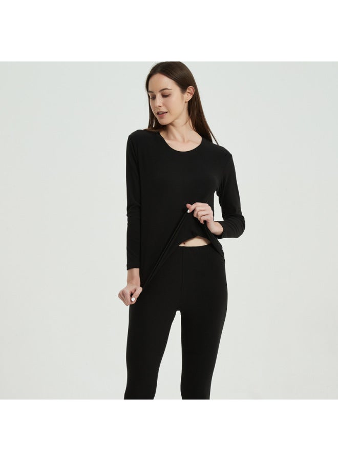 New Solid Color Double-sided Sanding Women's Thermal Underwear Autumn Clothes Round Neck Underwear Base Shirt Warm Suit For Men
