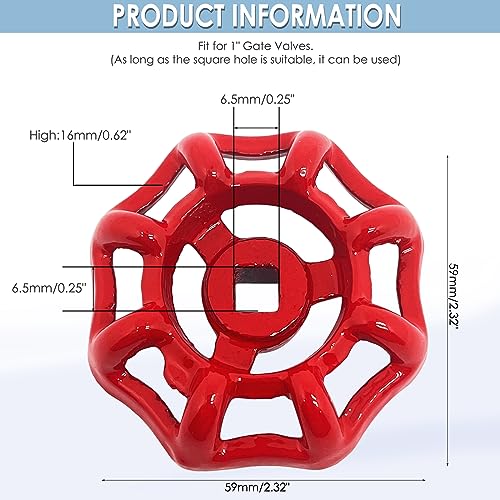 NGeGe 2pcs Replacement Gate Valve Handwheel,Round Wheel Valve Handle Replacement,for 1" Gate Valves, Outer Diameter 59mm (Square Hole 6.5x6.5mm) - Image 3