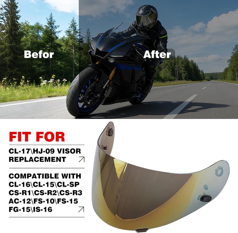 VCOROS Motorcycle Helmet Face Shield Visor Replacement for HJC Helmets - Golden - Image 4