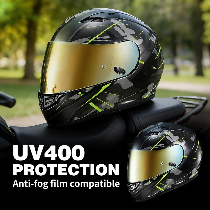 VCOROS Motorcycle Helmet Face Shield Visor Replacement for HJC Helmets - Golden - Image 3