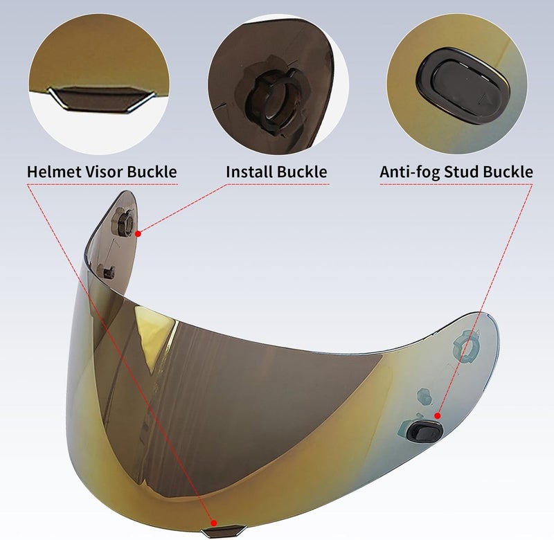 VCOROS Motorcycle Helmet Face Shield Visor Replacement for HJC Helmets - Golden - Image 2