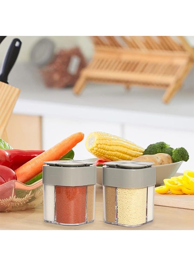 YT 2 Pcs 4 in 1 Spice Container Salt and Pepper Shaker Transparent Seasoning Shaker Can Filter Lumps Spice Jars Sealing and Moisture-Proof for Home Restaurant Camping Travel Cooking BBQ Grey/White  - Image 3