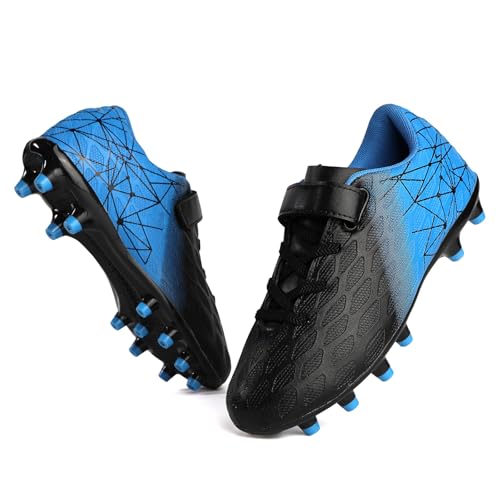 Skerxut Soccer Cleats, Kids Firm Ground Football Shoes, Boys Girls Athletic Outdoor (Black/Blue, Big Kid, 1.5, Numeric, US Footwear Size System, Medium) - Image 1