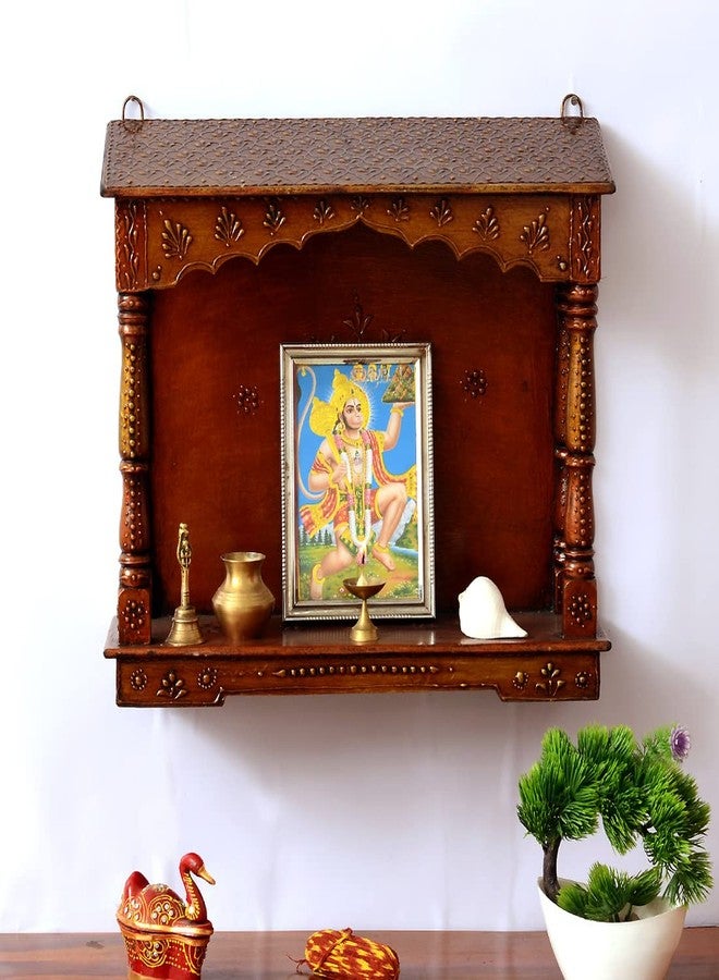 Medieval Arts Handcrafted Wooden Hanging Big Hut Temple/Mandir/Pooja Ghar (Color: Copper,Size: 19 x 6 x16 inch) - Image 1