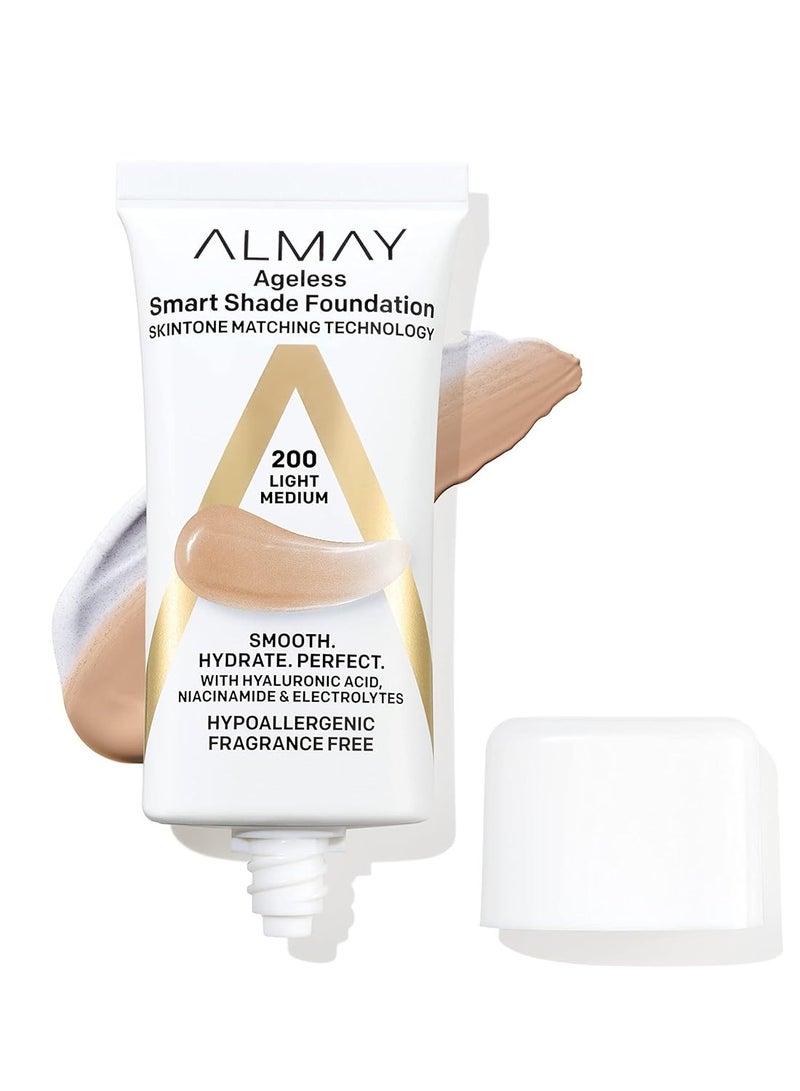 Almay Almay Anti-Aging Foundation, Smart Shade Face Makeup with Hyaluronic Acid, Niacinamide, Vitamin C & E, Hypoallergenic-Fragrance Free, 200 Light Medium, 1 Fl Oz (Pack of 1) - Image 1