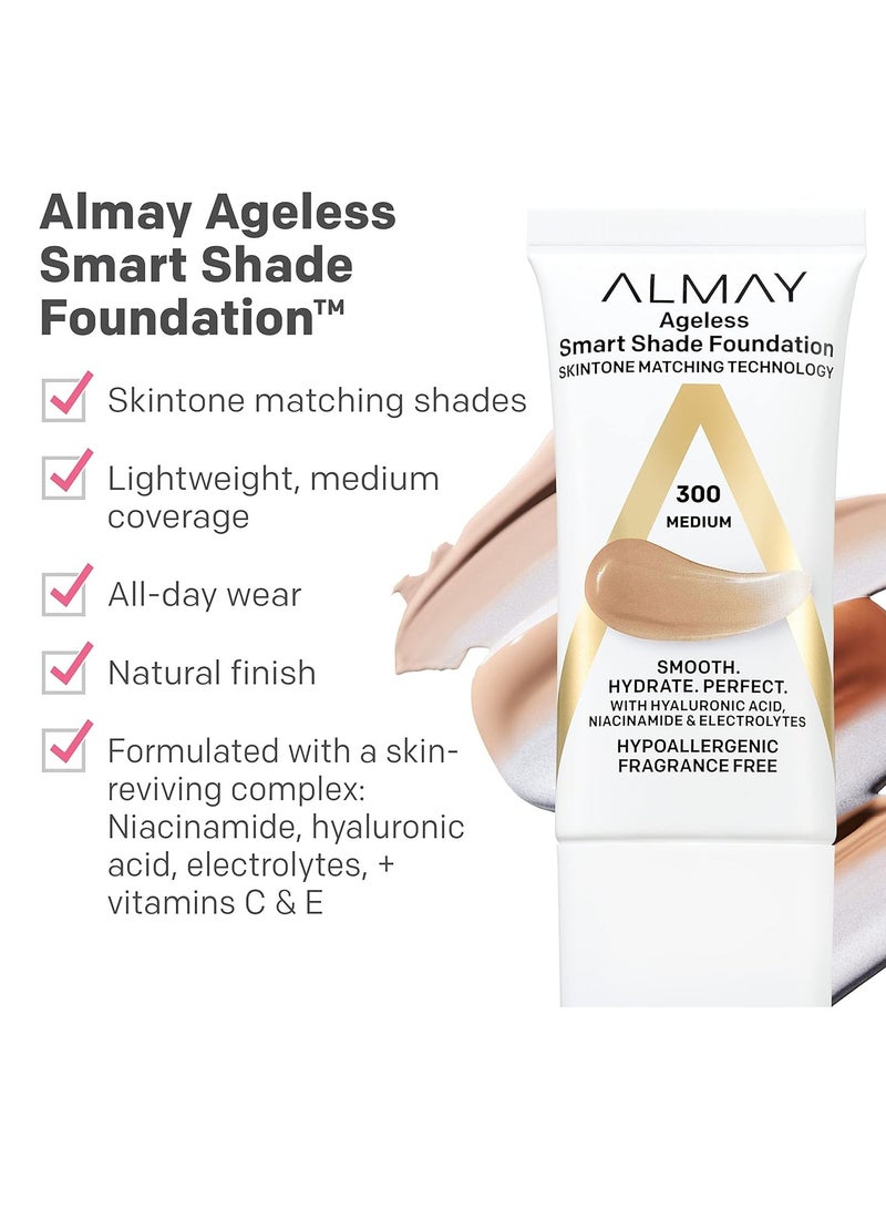 Almay Almay Anti-Aging Foundation, Smart Shade Face Makeup with Hyaluronic Acid, Niacinamide, Vitamin C & E, Hypoallergenic-Fragrance Free, 200 Light Medium, 1 Fl Oz (Pack of 1) - Image 2